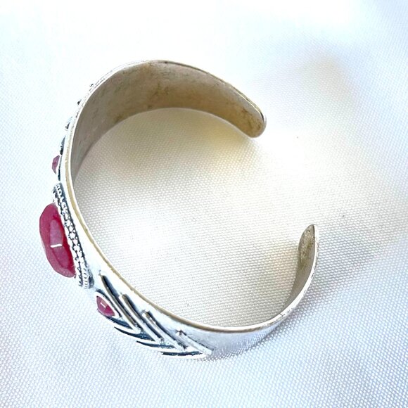 Lucky Brand Silver-Tone Red Stone Cuff Bracelet - Picture 9 of 10